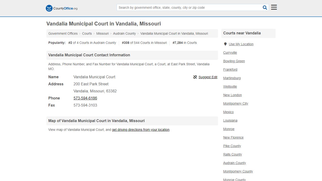 Vandalia Municipal Court in Vandalia, Missouri - County Office